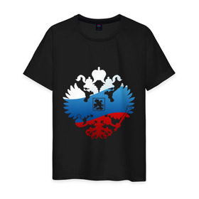 Мужская футболка хлопок с принтом Герб России в Тюмени, 100% хлопок | прямой крой, круглый вырез горловины, длина до линии бедер, слегка спущенное плечо. | 