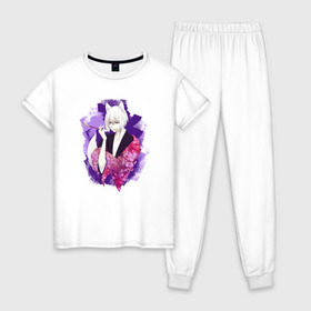 Женская пижама хлопок с принтом Томоэ в Тюмени, 100% хлопок | брюки и футболка прямого кроя, без карманов, на брюках мягкая резинка на поясе и по низу штанин | ками | камисама | лис | томоэ