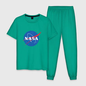 Мужская пижама хлопок с принтом NASA в Тюмени, 100% хлопок | брюки и футболка прямого кроя, без карманов, на брюках мягкая резинка на поясе и по низу штанин
 | nasa