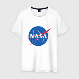 Мужская футболка хлопок с принтом NASA в Тюмени, 100% хлопок | прямой крой, круглый вырез горловины, длина до линии бедер, слегка спущенное плечо. | Тематика изображения на принте: nasa