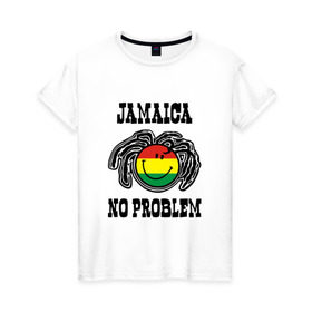 Женская футболка хлопок с принтом Jamaica в Тюмени, 100% хлопок | прямой крой, круглый вырез горловины, длина до линии бедер, слегка спущенное плечо | bob marley | jamaica | no problem | reggae | растаман | регги