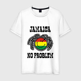 Мужская футболка хлопок с принтом Jamaica в Тюмени, 100% хлопок | прямой крой, круглый вырез горловины, длина до линии бедер, слегка спущенное плечо. | bob marley | jamaica | no problem | reggae | растаман | регги