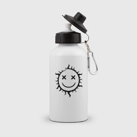 Бутылка спортивная с принтом Символ - позитивное солнце в Тюмени, металл | емкость — 500 мл, в комплекте две пластиковые крышки и карабин для крепления | звезда | позитив | прикольный | смайл | солнце | улыбка
