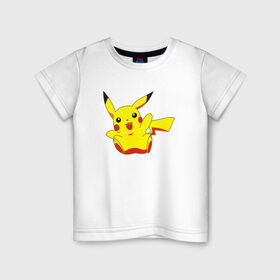 Детская футболка хлопок с принтом Пикачу в Тюмени, 100% хлопок | круглый вырез горловины, полуприлегающий силуэт, длина до линии бедер | pikachu | pokemon | пика | покемон