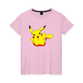 Женская футболка хлопок с принтом Пикачу в Тюмени, 100% хлопок | прямой крой, круглый вырез горловины, длина до линии бедер, слегка спущенное плечо | pikachu | pokemon | пика | покемон