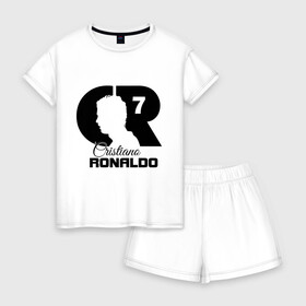 Женская пижама с шортиками хлопок с принтом Ronaldo в Тюмени, 100% хлопок | футболка прямого кроя, шорты свободные с широкой мягкой резинкой | cristiano | real madrid | ronaldo | кристиано роналдо | криштиану | криштиану роналду | реал мадрид | роналду | рональдо | спорт | футбол