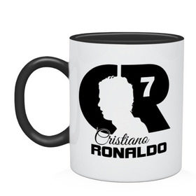 Кружка двухцветная с принтом Ronaldo в Тюмени, керамика | объем — 330 мл, диаметр — 80 мм. Цветная ручка и кайма сверху, в некоторых цветах — вся внутренняя часть | cristiano | real madrid | ronaldo | кристиано роналдо | криштиану | криштиану роналду | реал мадрид | роналду | рональдо | спорт | футбол