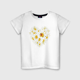 Детская футболка хлопок с принтом Цветущее сердце в Тюмени, 100% хлопок | круглый вырез горловины, полуприлегающий силуэт, длина до линии бедер | любовь | ромашки | сердце | цветы