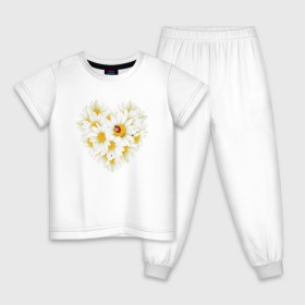 Детская пижама хлопок с принтом Цветущее сердце в Тюмени, 100% хлопок |  брюки и футболка прямого кроя, без карманов, на брюках мягкая резинка на поясе и по низу штанин
 | любовь | ромашки | сердце | цветы