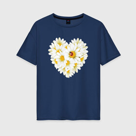 Женская футболка хлопок Oversize с принтом Цветущее сердце в Тюмени, 100% хлопок | свободный крой, круглый ворот, спущенный рукав, длина до линии бедер
 | любовь | ромашки | сердце | цветы