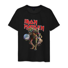Мужская футболка хлопок с принтом Iron Maiden в Тюмени, 100% хлопок | прямой крой, круглый вырез горловины, длина до линии бедер, слегка спущенное плечо. | iron maiden | земля | инопланетяне | музыка | олдскул | рок