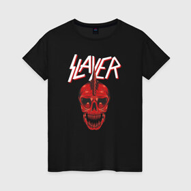 Женская футболка хлопок с принтом Slayer в Тюмени, 100% хлопок | прямой крой, круглый вырез горловины, длина до линии бедер, слегка спущенное плечо | 
