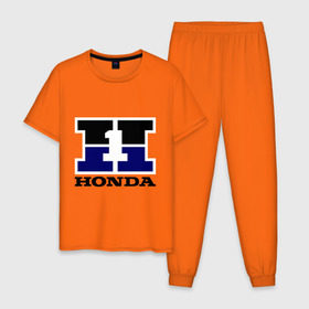 Мужская пижама хлопок с принтом Honda в Тюмени, 100% хлопок | брюки и футболка прямого кроя, без карманов, на брюках мягкая резинка на поясе и по низу штанин
 | honda | авто | хонда