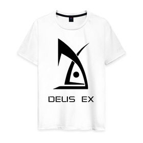 Мужская футболка хлопок с принтом Deus Ex в Тюмени, 100% хлопок | прямой крой, круглый вырез горловины, длина до линии бедер, слегка спущенное плечо. | deus ex дэус деус экс
