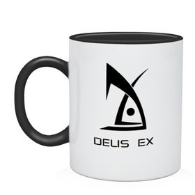 Кружка двухцветная с принтом Deus Ex в Тюмени, керамика | объем — 330 мл, диаметр — 80 мм. Цветная ручка и кайма сверху, в некоторых цветах — вся внутренняя часть | deus ex дэус деус экс