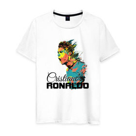Мужская футболка хлопок с принтом Cristiano Ronaldo в Тюмени, 100% хлопок | прямой крой, круглый вырез горловины, длина до линии бедер, слегка спущенное плечо. | 