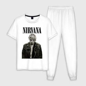Мужская пижама хлопок с принтом nirvana t-shirt в Тюмени, 100% хлопок | брюки и футболка прямого кроя, без карманов, на брюках мягкая резинка на поясе и по низу штанин
 | Тематика изображения на принте: kurt cobain | nirvana | гранж | курт кобейн | нирвана