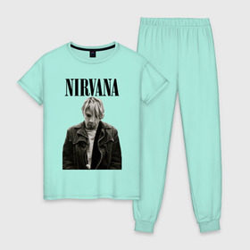 Женская пижама хлопок с принтом nirvana t-shirt в Тюмени, 100% хлопок | брюки и футболка прямого кроя, без карманов, на брюках мягкая резинка на поясе и по низу штанин | Тематика изображения на принте: kurt cobain | nirvana | гранж | курт кобейн | нирвана