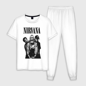 Мужская пижама хлопок с принтом Nirvana Group в Тюмени, 100% хлопок | брюки и футболка прямого кроя, без карманов, на брюках мягкая резинка на поясе и по низу штанин
 | kurt cobain | nirvana | курт кобейн | нирвана | нранж