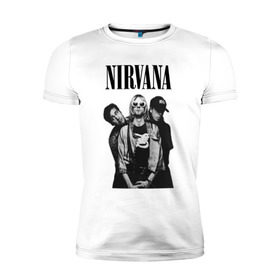 Мужская футболка премиум с принтом Nirvana Group в Тюмени, 92% хлопок, 8% лайкра | приталенный силуэт, круглый вырез ворота, длина до линии бедра, короткий рукав | kurt cobain | nirvana | курт кобейн | нирвана | нранж