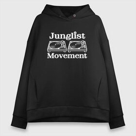 Женское худи Oversize хлопок с принтом Junglist Movement в Тюмени, френч-терри — 70% хлопок, 30% полиэстер. Мягкий теплый начес внутри —100% хлопок | боковые карманы, эластичные манжеты и нижняя кромка, капюшон на магнитной кнопке | Тематика изображения на принте: jungle | junglist | junglist movement   одежда для трушных джанглистов | movement | уважающих корни днб.dnb