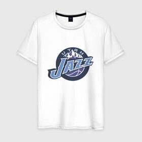 Мужская футболка хлопок с принтом NBA Utah Jazz в Тюмени, 100% хлопок | прямой крой, круглый вырез горловины, длина до линии бедер, слегка спущенное плечо. | Тематика изображения на принте: jazz | nba | nba utah jazz basketballбаскетбол | utah | нба | спорт