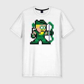Мужская футболка премиум с принтом Green Arrow pixels в Тюмени, 92% хлопок, 8% лайкра | приталенный силуэт, круглый вырез ворота, длина до линии бедра, короткий рукав | Тематика изображения на принте: green arrow pixels зеленая стрела дс
