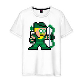 Мужская футболка хлопок с принтом Green Arrow pixels в Тюмени, 100% хлопок | прямой крой, круглый вырез горловины, длина до линии бедер, слегка спущенное плечо. | green arrow pixels зеленая стрела дс
