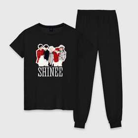 Женская пижама хлопок с принтом Shinee в Тюмени, 100% хлопок | брюки и футболка прямого кроя, без карманов, на брюках мягкая резинка на поясе и по низу штанин | k pop | shinee | кей поп | корея | шайни