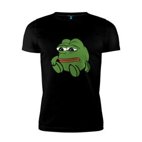 Мужская футболка премиум с принтом Грустняш в Тюмени, 92% хлопок, 8% лайкра | приталенный силуэт, круглый вырез ворота, длина до линии бедра, короткий рукав | pepe | грустная жаба | жаба | мем | пепе