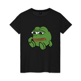 Женская футболка хлопок с принтом Грустняш в Тюмени, 100% хлопок | прямой крой, круглый вырез горловины, длина до линии бедер, слегка спущенное плечо | pepe | грустная жаба | жаба | мем | пепе