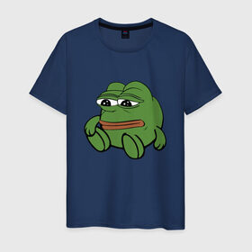 Мужская футболка хлопок с принтом Грустняш в Тюмени, 100% хлопок | прямой крой, круглый вырез горловины, длина до линии бедер, слегка спущенное плечо. | pepe | грустная жаба | жаба | мем | пепе