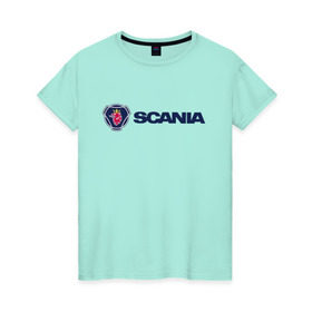 Женская футболка хлопок с принтом SCANIA в Тюмени, 100% хлопок | прямой крой, круглый вырез горловины, длина до линии бедер, слегка спущенное плечо | scania | грузовик | скания