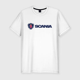 Мужская футболка премиум с принтом SCANIA в Тюмени, 92% хлопок, 8% лайкра | приталенный силуэт, круглый вырез ворота, длина до линии бедра, короткий рукав | scania | грузовик | скания