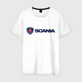 Мужская футболка хлопок с принтом SCANIA в Тюмени, 100% хлопок | прямой крой, круглый вырез горловины, длина до линии бедер, слегка спущенное плечо. | Тематика изображения на принте: scania | грузовик | скания