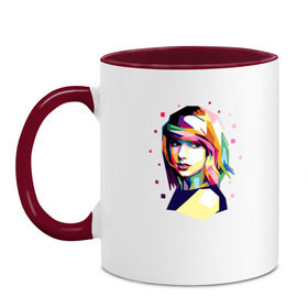 Кружка двухцветная с принтом Taylor Swift в Тюмени, керамика | объем — 330 мл, диаметр — 80 мм. Цветная ручка и кайма сверху, в некоторых цветах — вся внутренняя часть | taylor swift | музыка | тэйлор свифт