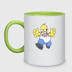 Кружка двухцветная с принтом Angry Homer в Тюмени, керамика | объем — 330 мл, диаметр — 80 мм. Цветная ручка и кайма сверху, в некоторых цветах — вся внутренняя часть | angry homer simpson симпсон злой гомер барт
