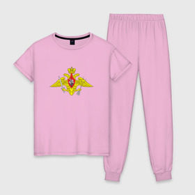 Женская пижама хлопок с принтом РВСН средняя в Тюмени, 100% хлопок | брюки и футболка прямого кроя, без карманов, на брюках мягкая резинка на поясе и по низу штанин | армия | военный | войска | вооруженные | рвсн средняя | силы | служба | эмблема