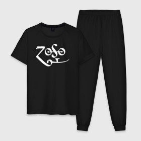 Мужская пижама хлопок с принтом Led Zeppelin в Тюмени, 100% хлопок | брюки и футболка прямого кроя, без карманов, на брюках мягкая резинка на поясе и по низу штанин
 | led zeppelin music лэд зепплин