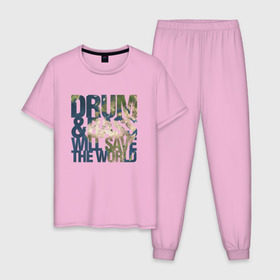 Мужская пижама хлопок с принтом Drum&Bass Will Save The World в Тюмени, 100% хлопок | брюки и футболка прямого кроя, без карманов, на брюках мягкая резинка на поясе и по низу штанин
 | dnb | джангл | днб | драм н бейс