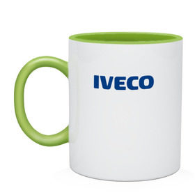 Кружка двухцветная с принтом Iveco в Тюмени, керамика | объем — 330 мл, диаметр — 80 мм. Цветная ручка и кайма сверху, в некоторых цветах — вся внутренняя часть | ивеко
