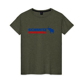 Женская футболка хлопок с принтом Schmitz в Тюмени, 100% хлопок | прямой крой, круглый вырез горловины, длина до линии бедер, слегка спущенное плечо | 