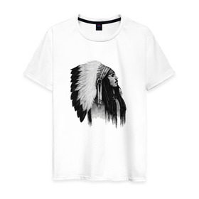 Мужская футболка хлопок с принтом Джонни Депп в Тюмени, 100% хлопок | прямой крой, круглый вырез горловины, длина до линии бедер, слегка спущенное плечо. | Тематика изображения на принте: актер | джонни депп | индеец