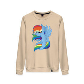 Женский свитшот хлопок с принтом Rainbow Dash Angry в Тюмени, 100% хлопок | прямой крой, круглый вырез, на манжетах и по низу широкая трикотажная резинка  | friendship is magic | my little pony | rainbow dash