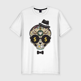 Мужская футболка премиум с принтом Diamond skull в Тюмени, 92% хлопок, 8% лайкра | приталенный силуэт, круглый вырез ворота, длина до линии бедра, короткий рукав | diamond | skull | swag | бриллиант | мода | череп