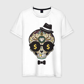 Мужская футболка хлопок с принтом Diamond skull в Тюмени, 100% хлопок | прямой крой, круглый вырез горловины, длина до линии бедер, слегка спущенное плечо. | diamond | skull | swag | бриллиант | мода | череп