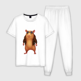 Мужская пижама хлопок с принтом Хомяк в Тюмени, 100% хлопок | брюки и футболка прямого кроя, без карманов, на брюках мягкая резинка на поясе и по низу штанин
 | арт | животные | зверь | няша | смешное | хомяк | хомячок
