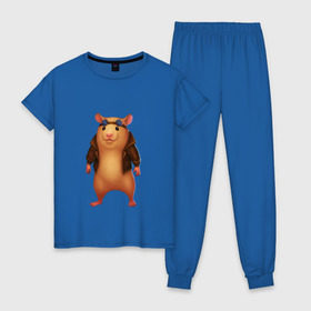 Женская пижама хлопок с принтом Хомяк в Тюмени, 100% хлопок | брюки и футболка прямого кроя, без карманов, на брюках мягкая резинка на поясе и по низу штанин | арт | животные | зверь | няша | смешное | хомяк | хомячок