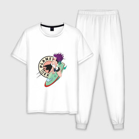 Мужская пижама хлопок с принтом Футурама в Тюмени, 100% хлопок | брюки и футболка прямого кроя, без карманов, на брюках мягкая резинка на поясе и по низу штанин
 | 