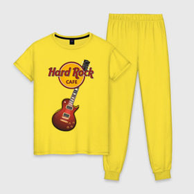 Женская пижама хлопок с принтом Hard Rock cafe в Тюмени, 100% хлопок | брюки и футболка прямого кроя, без карманов, на брюках мягкая резинка на поясе и по низу штанин | Тематика изображения на принте: гитара